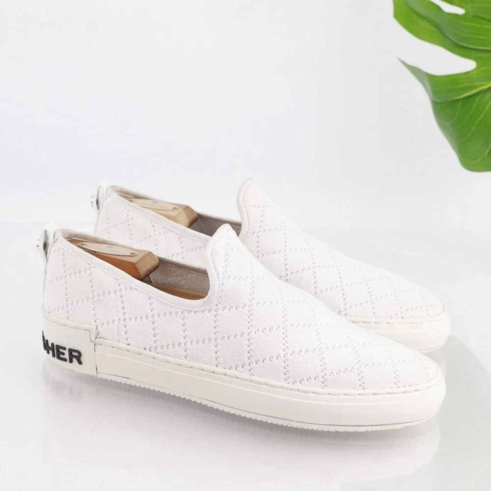 Marc Fisher Womens Delya Slip On Shoes Size 9.5 White Quilted Knit Comfort Flats